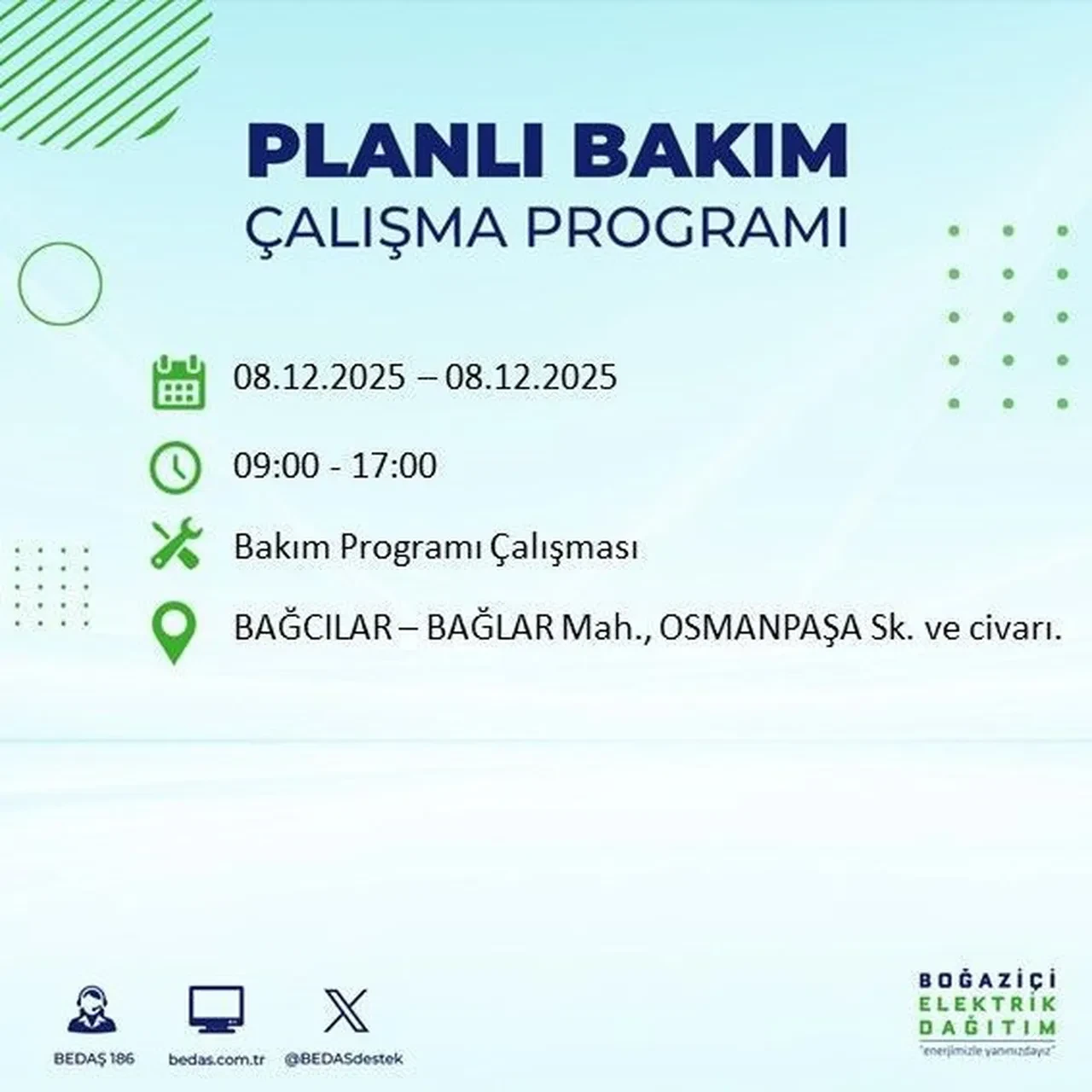 8 aralik istanbul elektrik kesintisi 