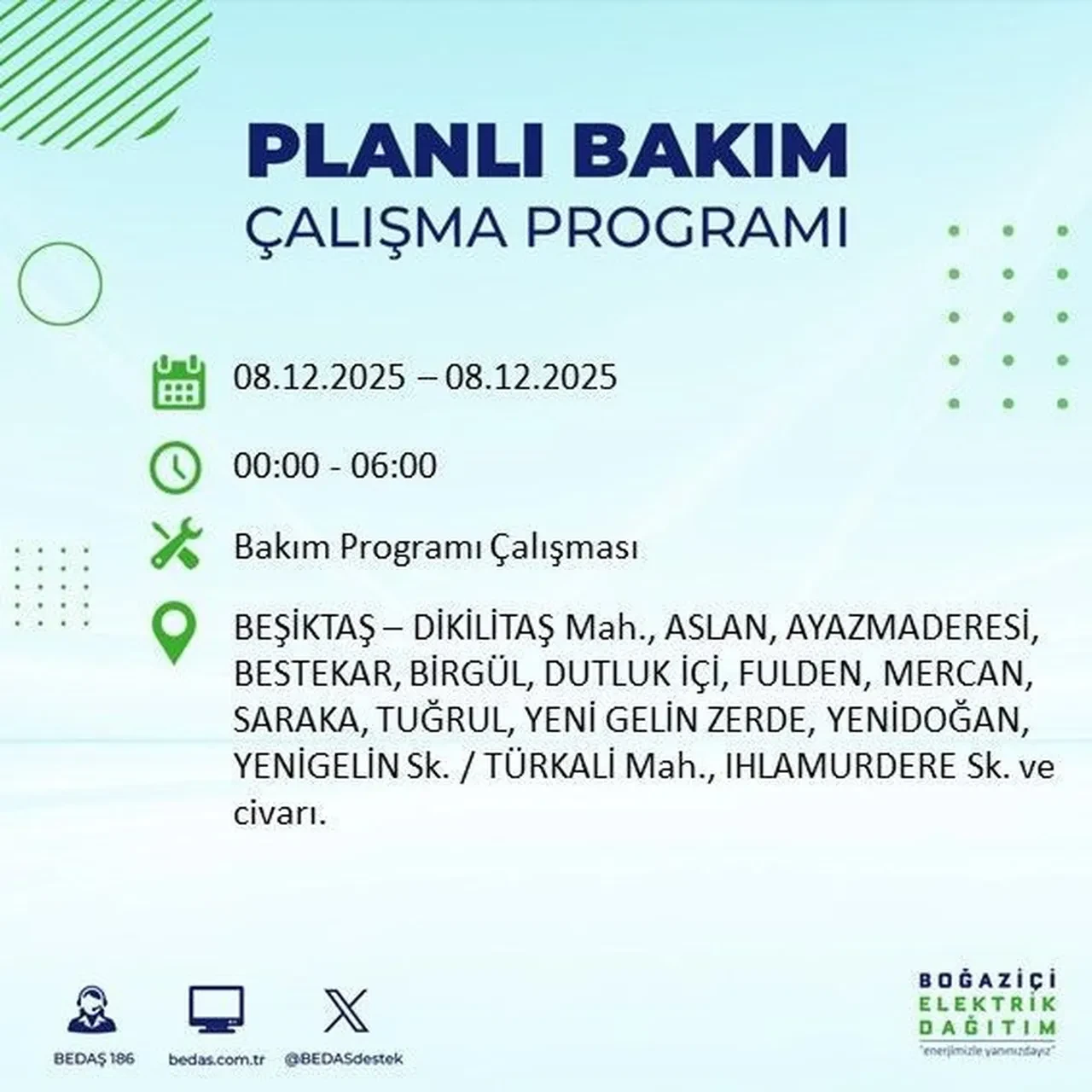 8 aralik istanbul elektrik kesintisi 