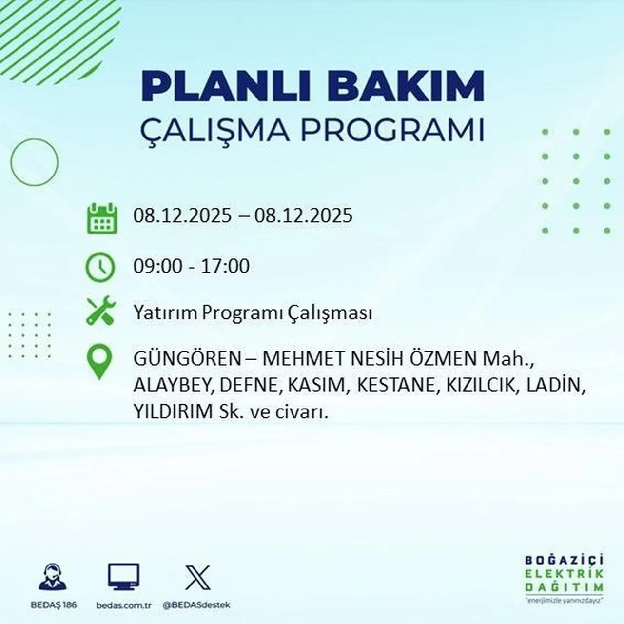 8 aralik istanbul elektrik kesintisi 