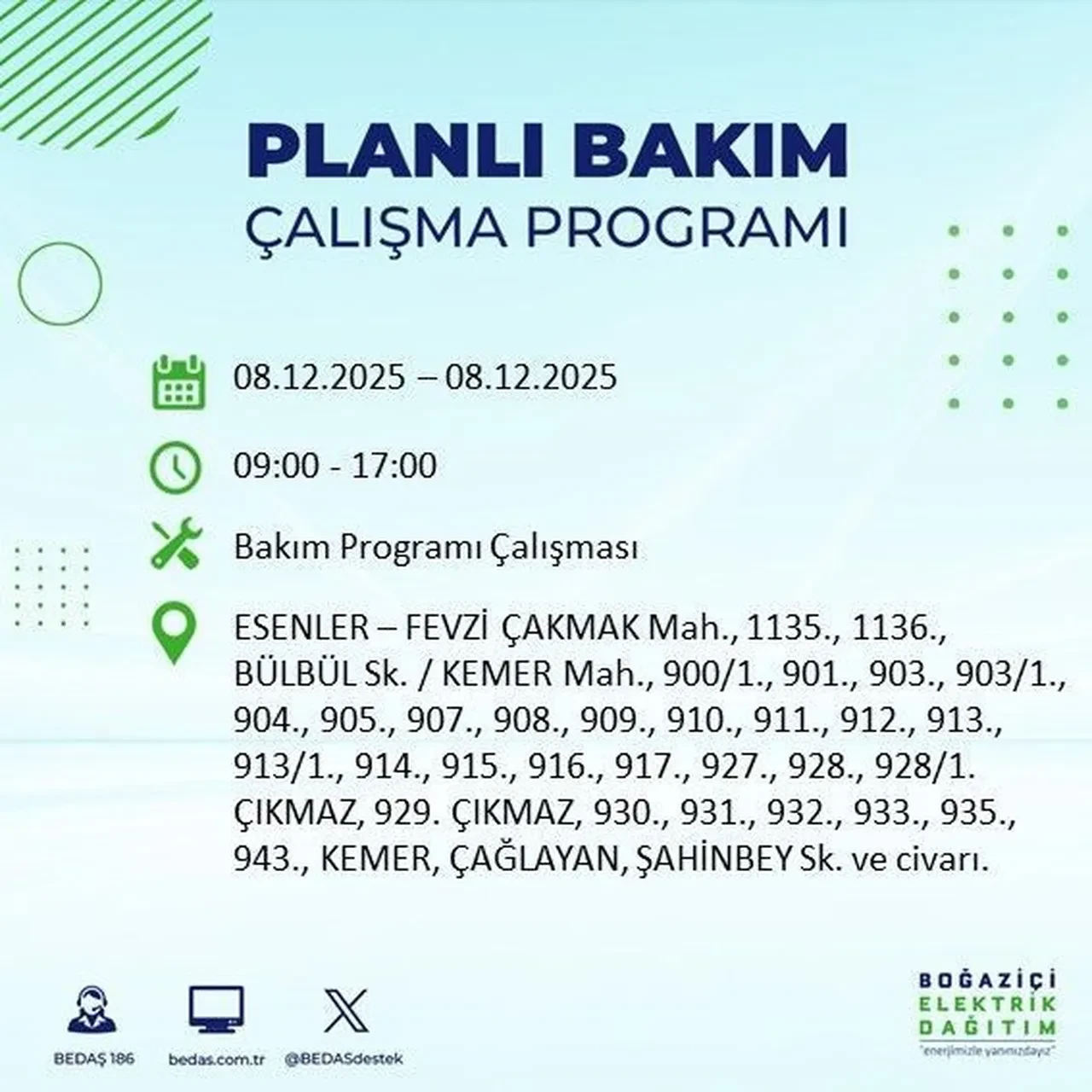 8 aralik istanbul elektrik kesintisi 