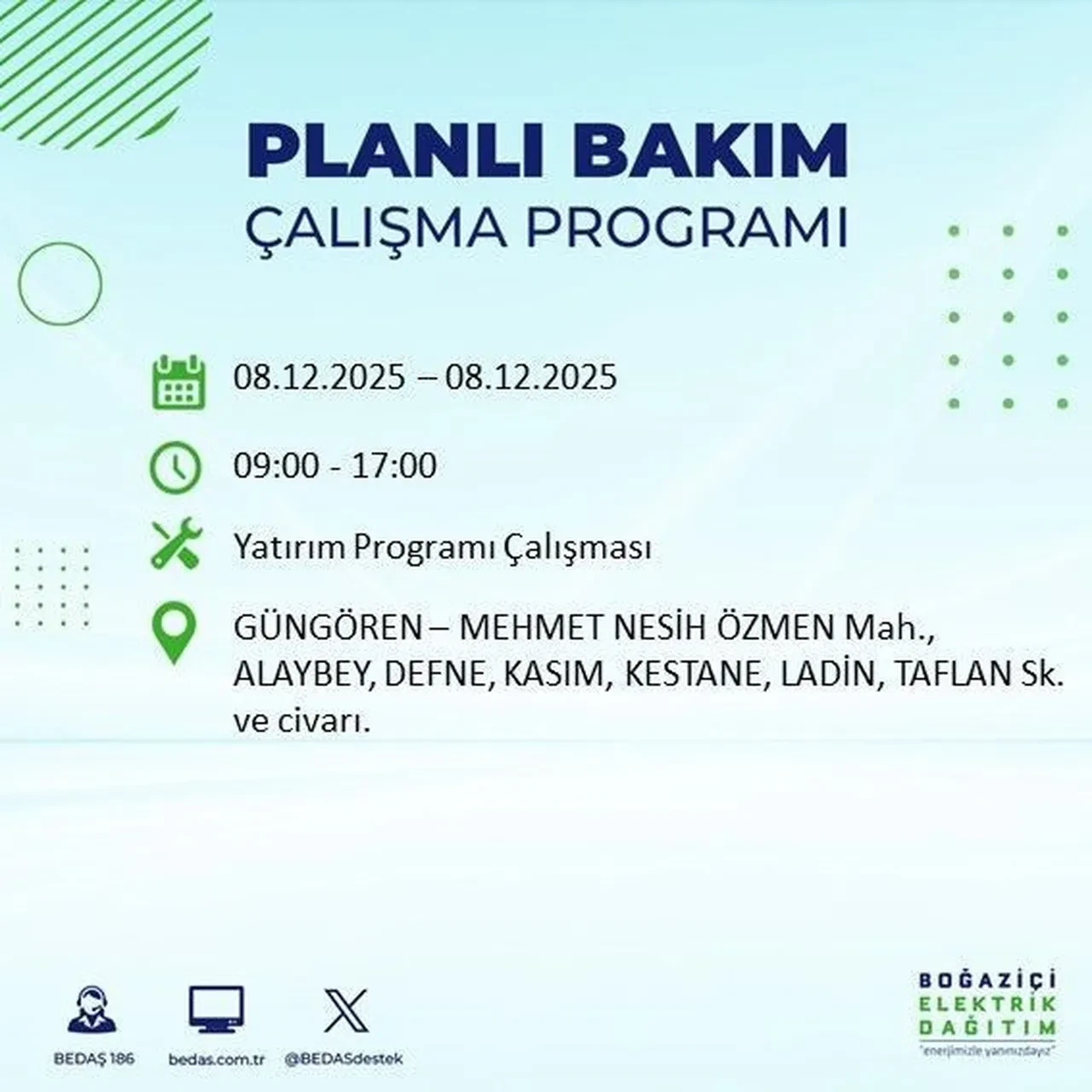 8 aralik istanbul elektrik kesintisi 