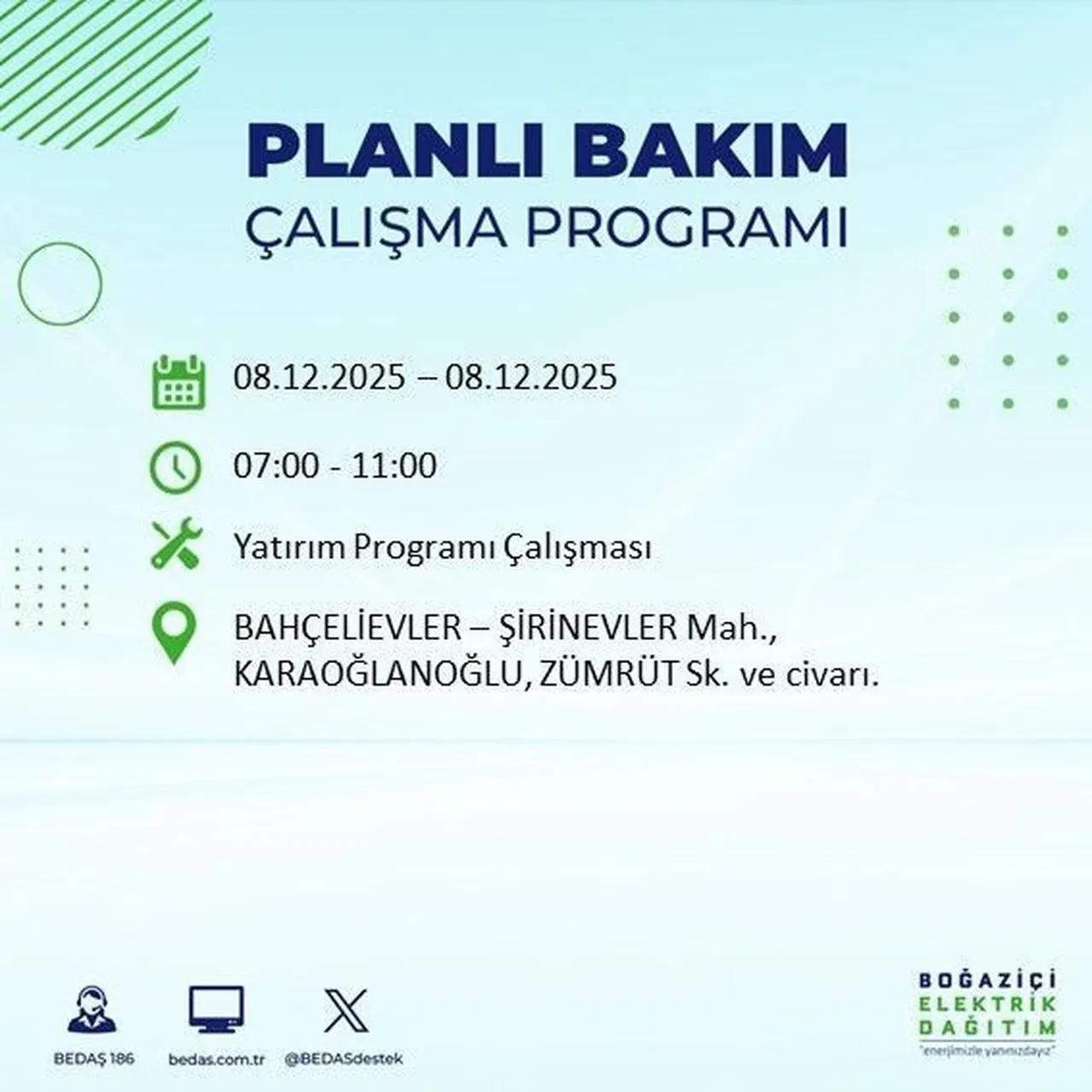 8 aralik istanbul elektrik kesintisi 