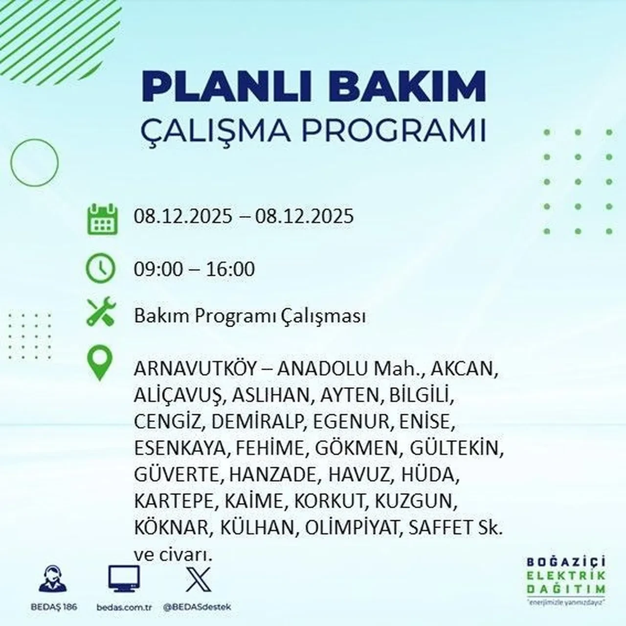 8 aralik istanbul elektrik kesintisi 