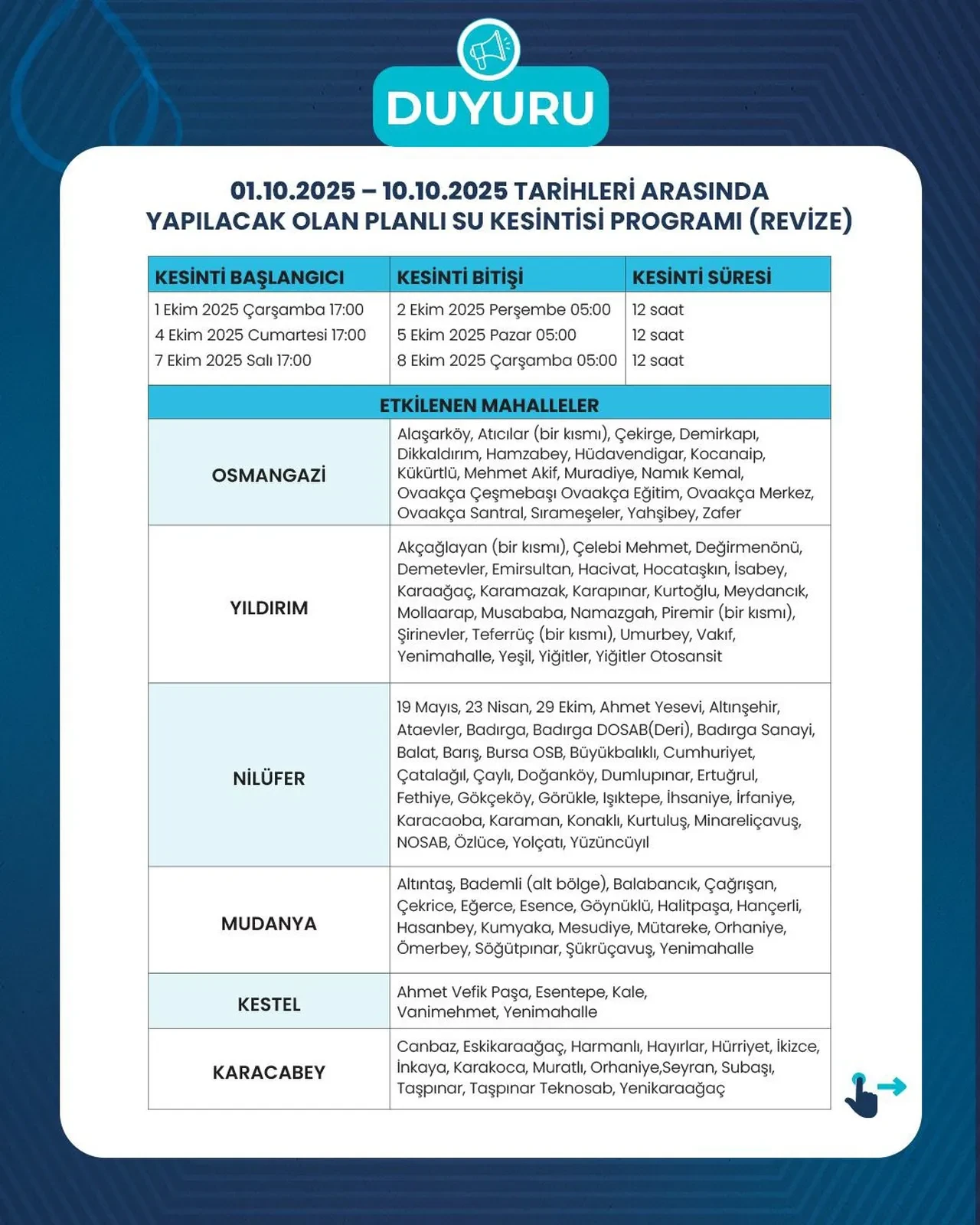 Bursa su kesintisi! 1-10 Ekim Osmangazi, Yıldırım, Nilüfer ilçeleri dahil şehir genelinde kesinti uygulanacak