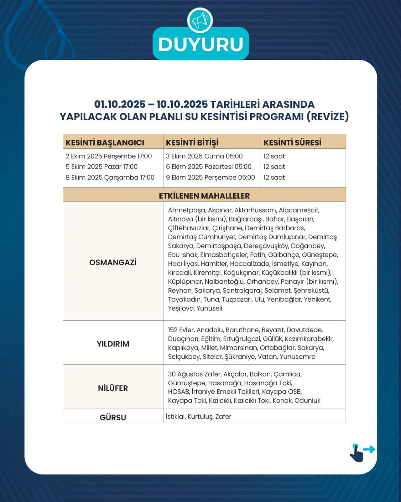 Bursa su kesintisi! 1-10 Ekim Osmangazi, Yıldırım, Nilüfer ilçeleri dahil şehir genelinde kesinti uygulanacak