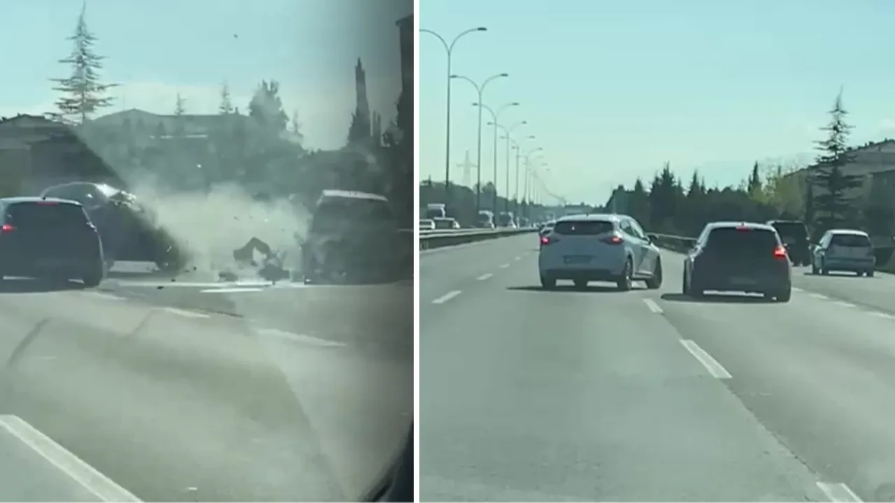 TEM Otoyolu'nda maganda dehşeti: Bebekli otomobili sıkıştırdı, 5 araç birbirine girdi