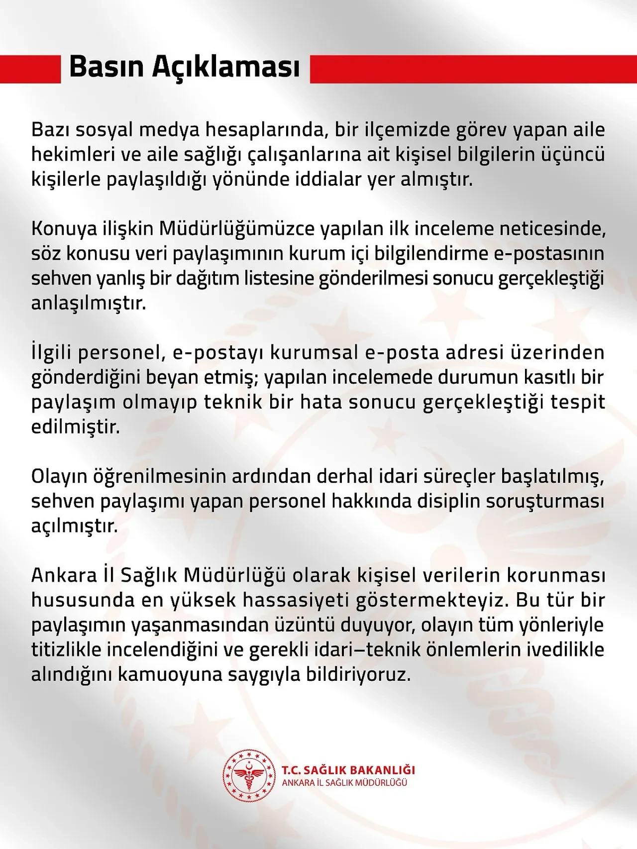 Ankara İl Sağlık Müdürlüğü'nden veri sızıntısı iddialarına açıklama: Soruşturma başlatıldı
