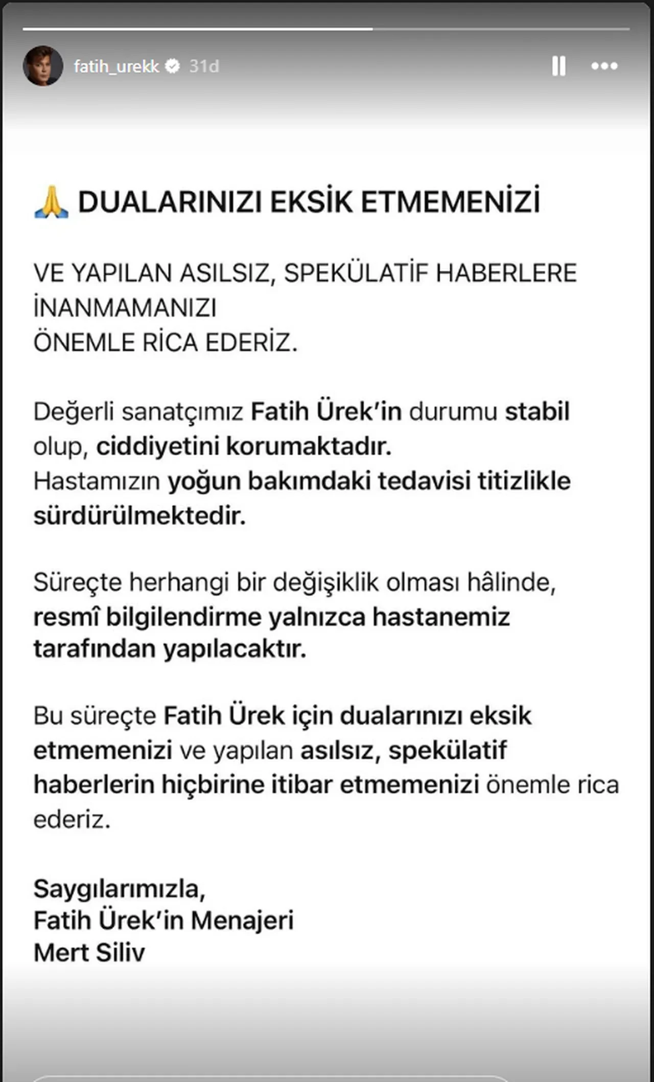 Yoğun bakımdaki Fatih Ürek hakkında yeni gelişme! Umut verici detayı en yakını paylaştı 