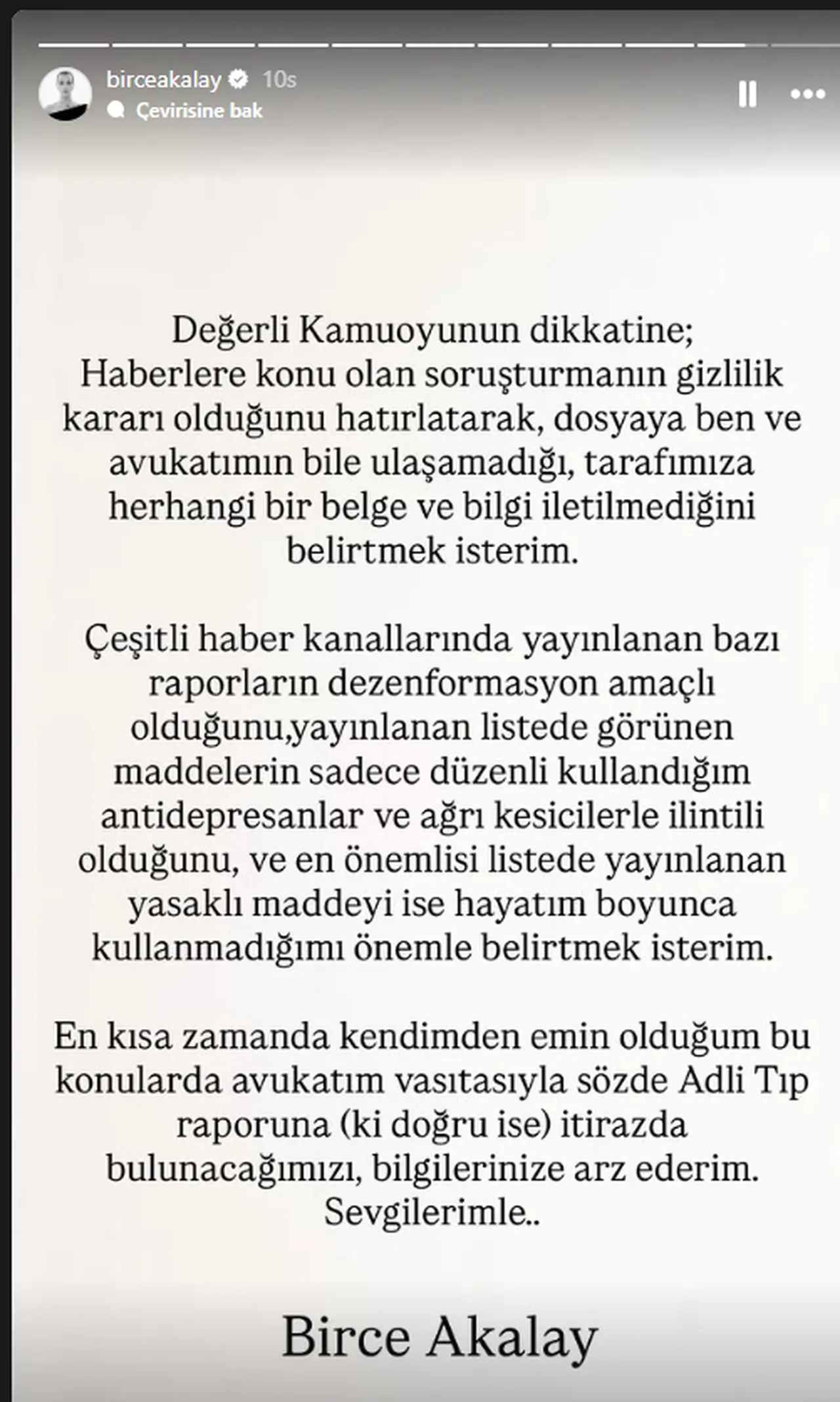 Kanında yasaklı madde tespit edilen Birce Akalay: Hiç kullanmadım 