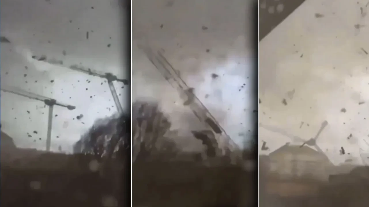 Hortum 3 vinç devirdi, biri konutun üzerine düştü: Ölü ve yaralılar var