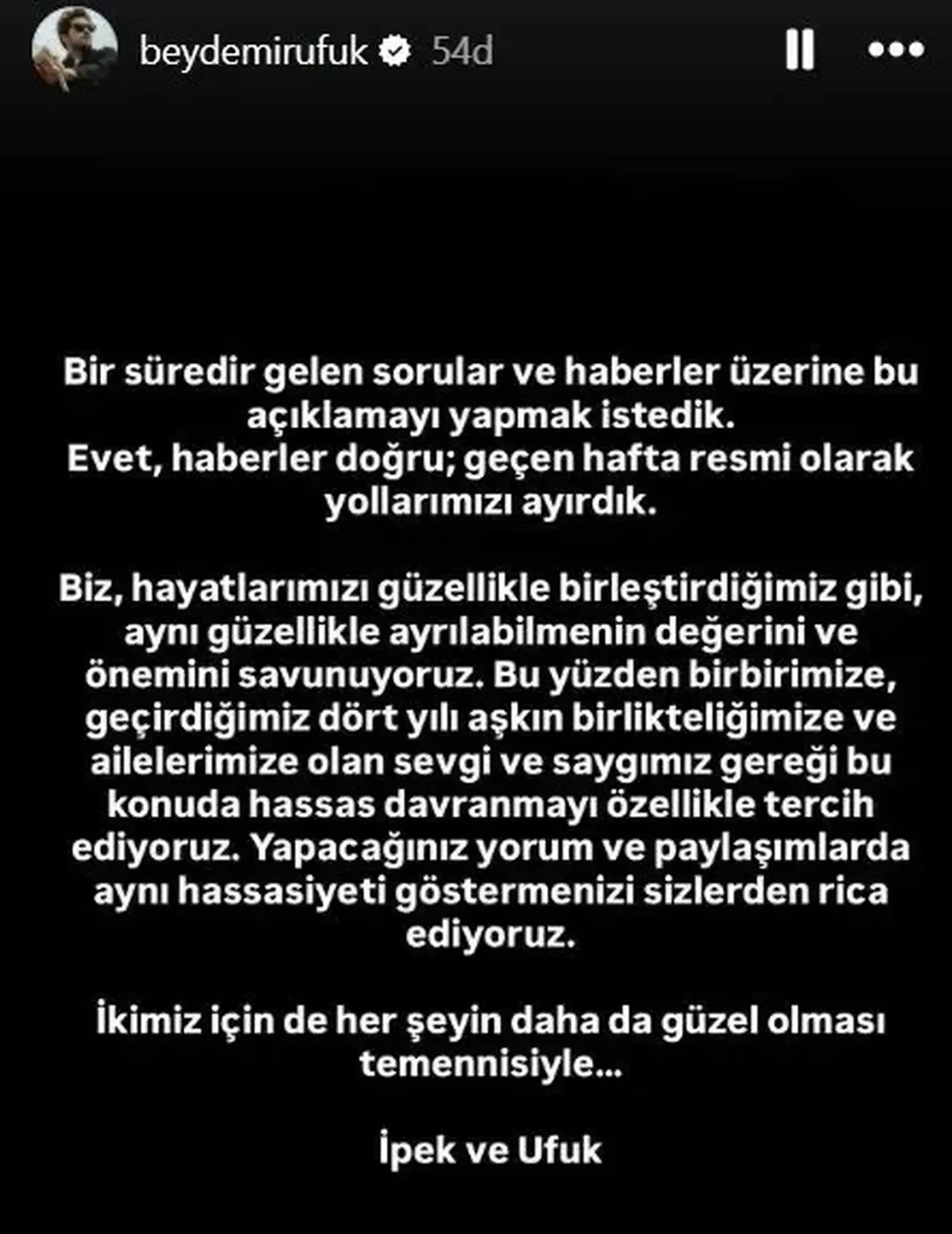 Geçtiğimiz hafta boşanan Ufuk Beydemir'den İpek Filiz Yazıcı'ya gönderme: Yengeyi özlediysen
