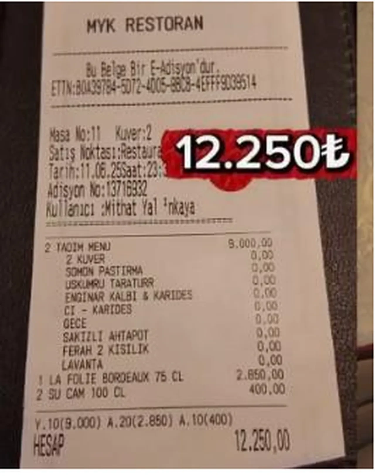MasterChef Jürisi Mehmet Yalçınkaya'nın mekanından adisyon paylaşıldı! Fiyatlar tepki çekti