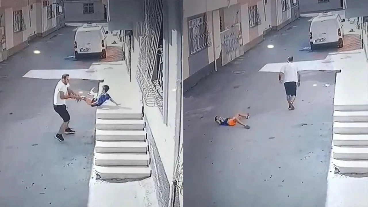 Dehşet anları kamerada! Küçük çocuğu ayağından tutup fırlattı