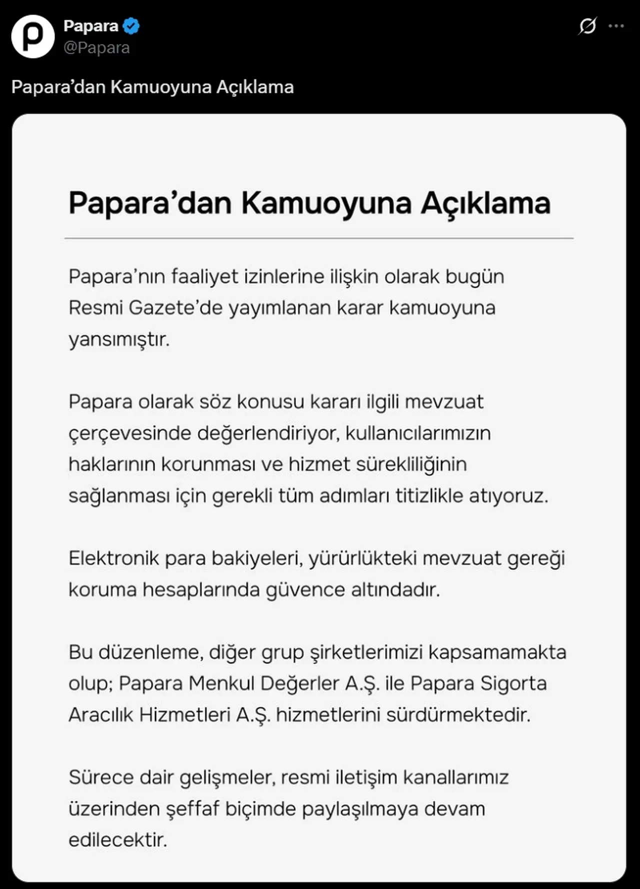 Papara'daki paralar ne olacak? Açıklama geldi
