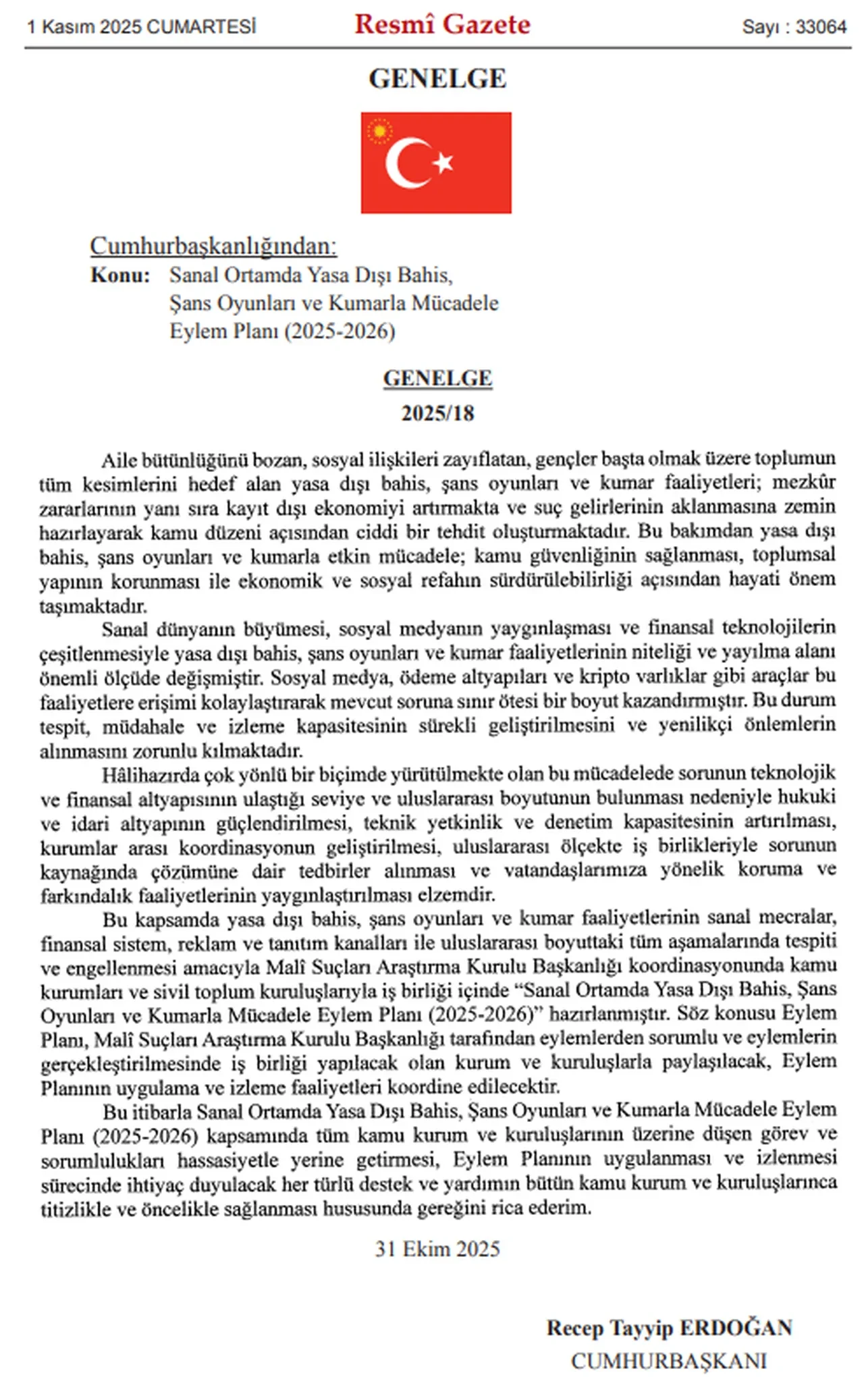 Yasa dışı bahis ve kumarla mücadele eylem planı Resmi Gazete'de