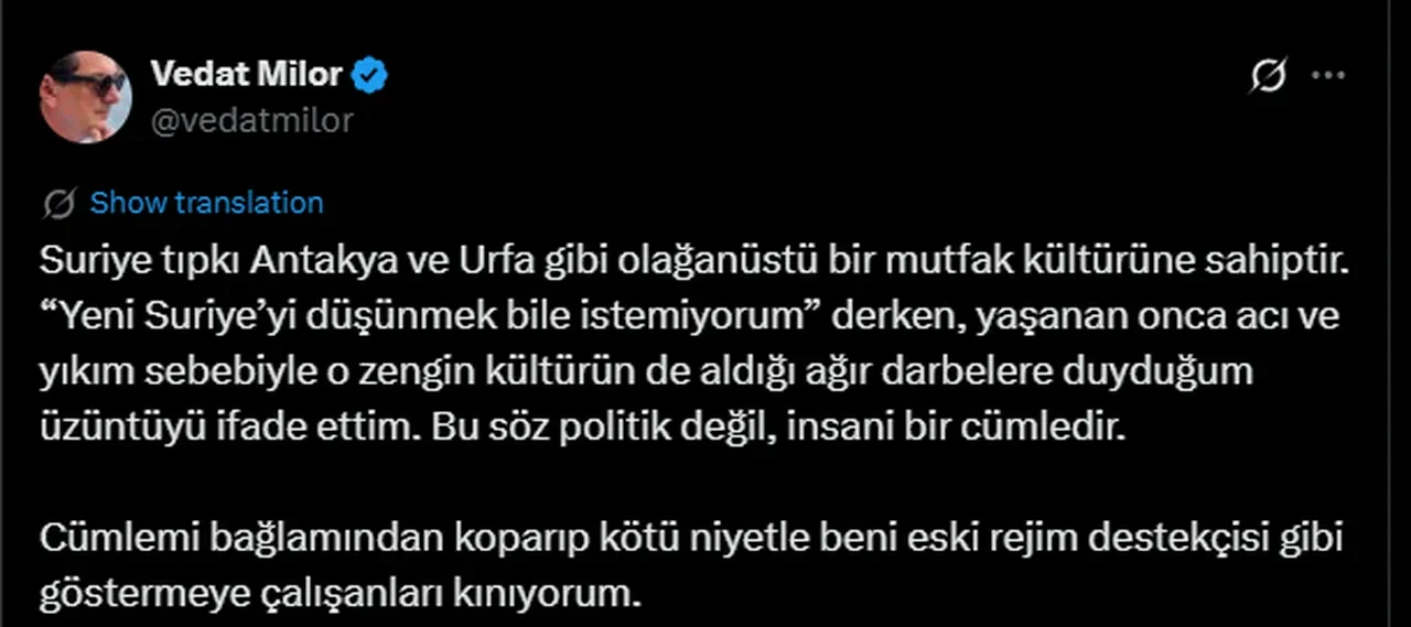 Vedat Milor 'Eski Suriye' sözlerine açıklık getirdi! Tepkisi sert oldu: Bunu yapanları kınıyorum