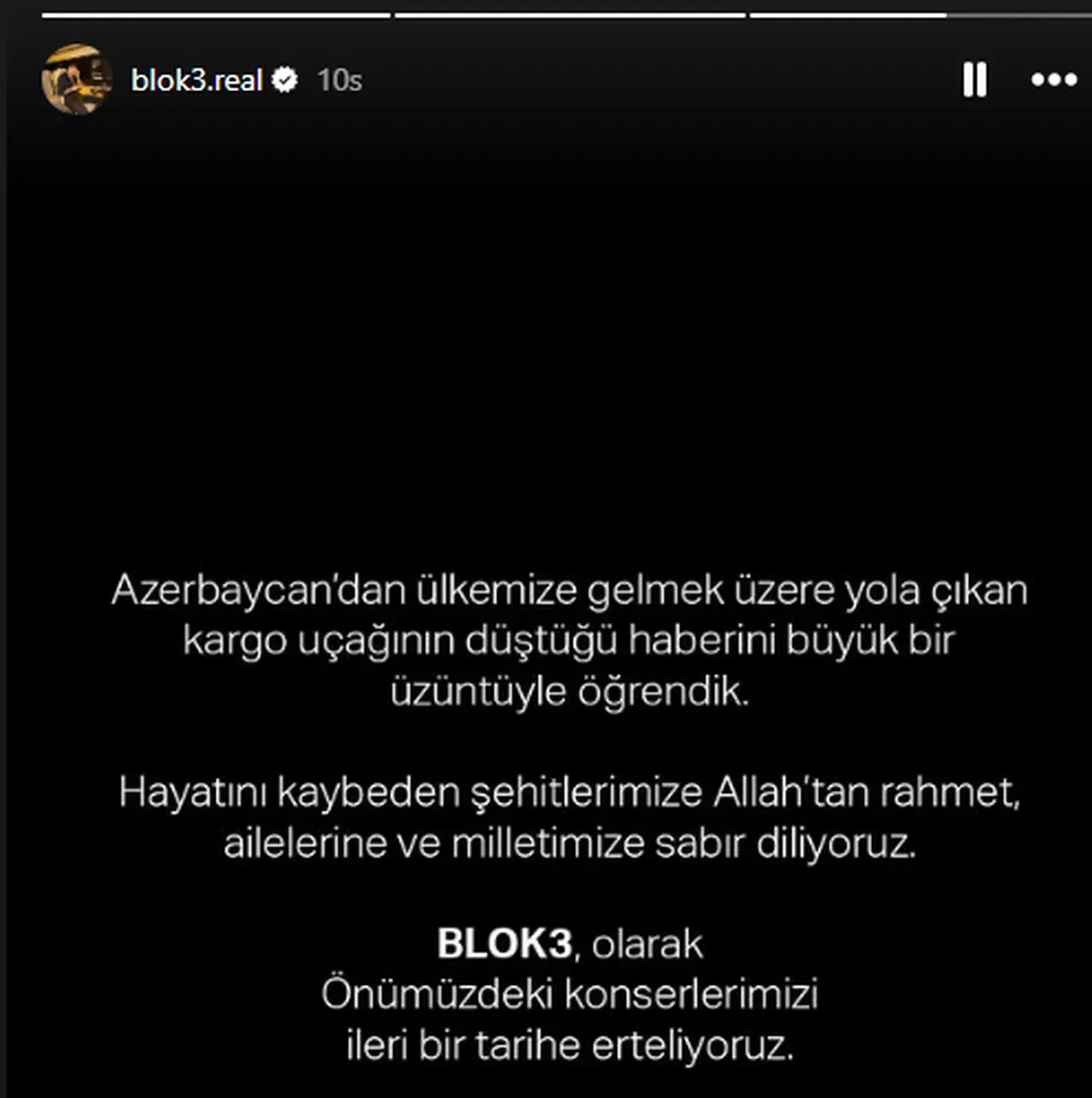 Blok3 şehitlerimiz nedeniyle tüm konserlerini iptal etti! 