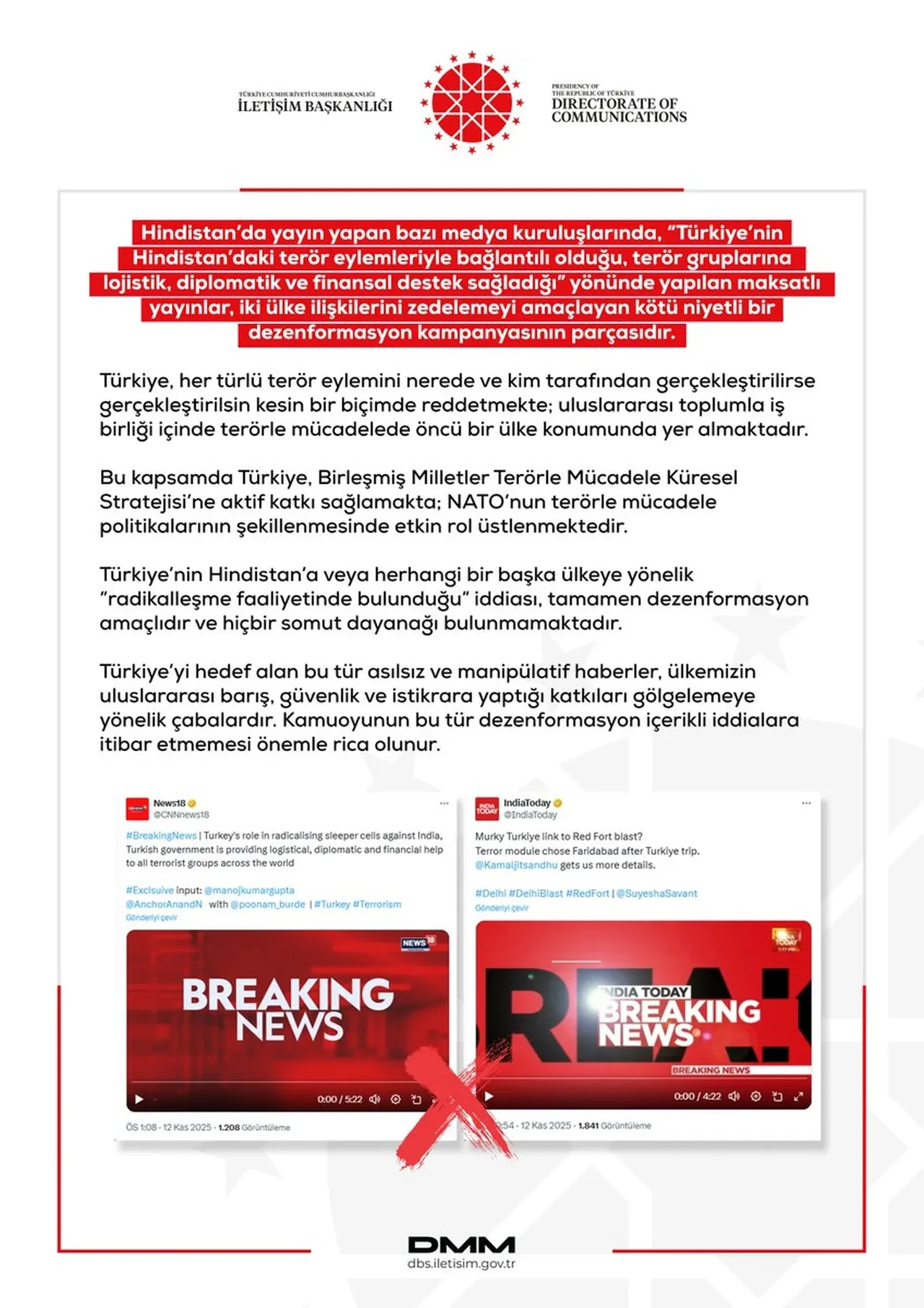 DMM'den o iddiaya yalanlama: "Türkiye terörle mücadelede öncü ülkedir"