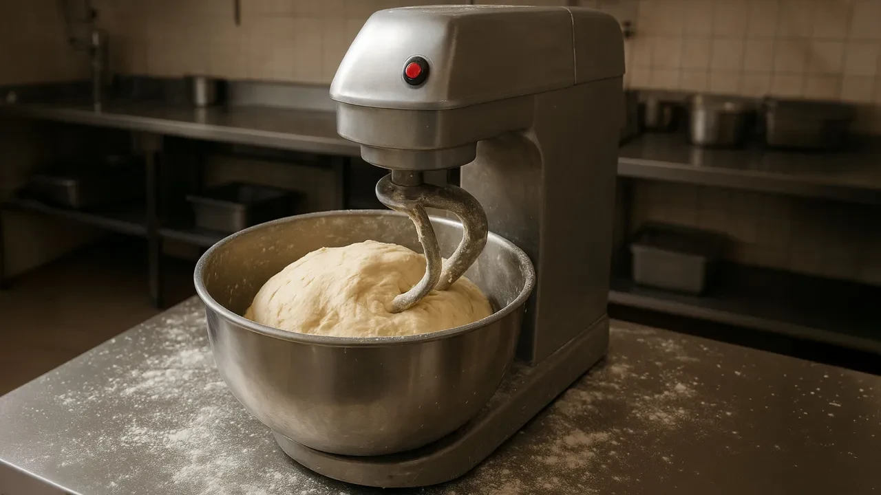 Hamur yoğurma makinesini temizliyordu, bir anlık dalgınlık sonu oldu 