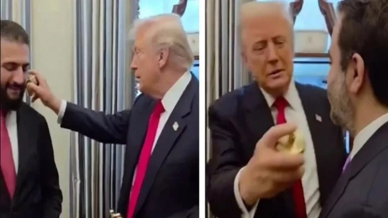 Trump ile eş-Şara arasında samimi anlar! Parfüm sıktığı anlar gündem oldu