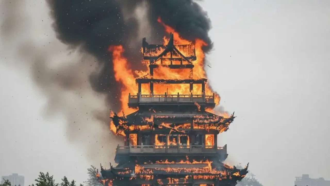 Çin'de 1500 yıllık tapınakta tütsü faciası! Alevler her yeri sardı