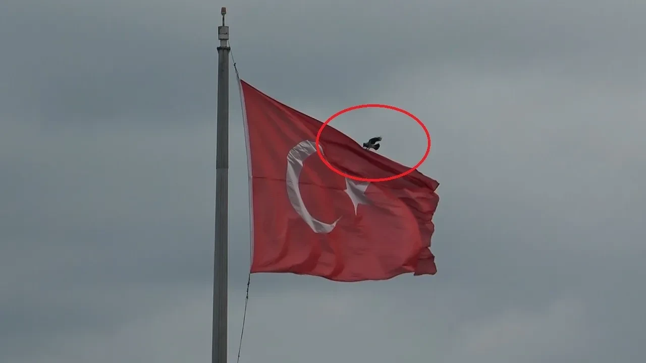 Karganın Türk Bayrağı inadı! Savrulsa da bayrağı bir türlü bırakmadı 
