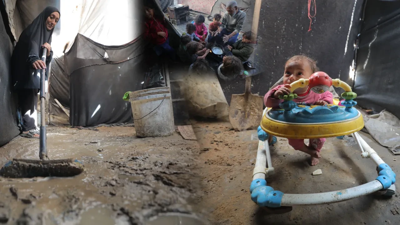 Gazze'de hayatlar sular altında: Kış şartları Filistinlilerin çadırlarını çamur göletlerine çevirdi