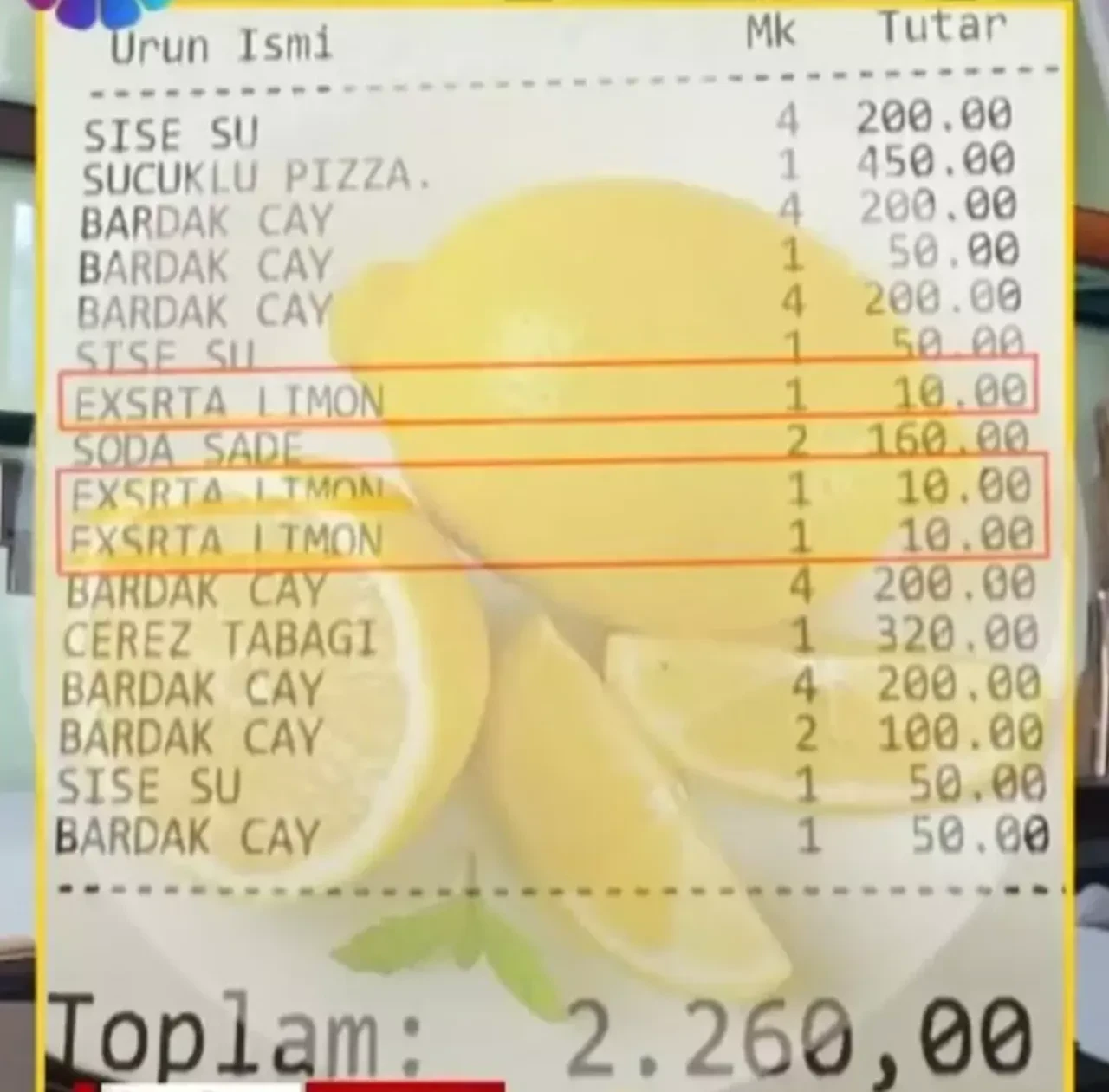 Adisyonu görünce kala kaldı! Çaya koyulan limon dilimi için kestikleri ücret yok artık dedirtti