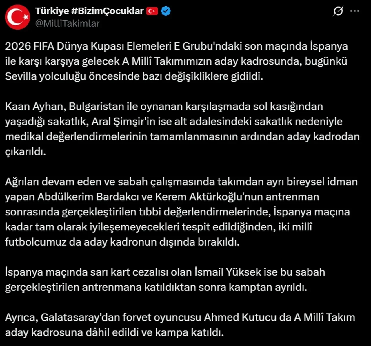 Kerem Aktürkoğlu sakatlandı mı? İspanya maçında forma giyemeyecek