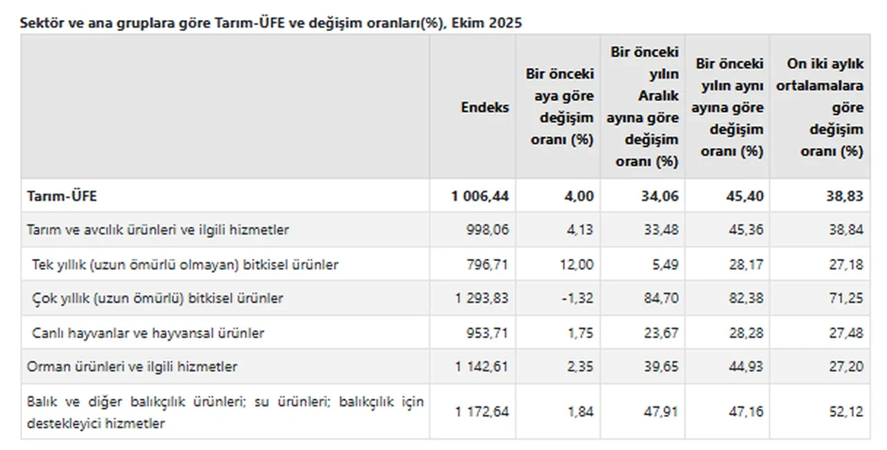 TÜİK, çiftçinin Ekim ayı enflasyonunu açıkladı