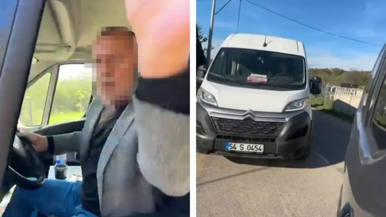 Öğrenci dolu okul servisi şoföründen bıçaklı tehdit! Korku dolu anlar kamerada