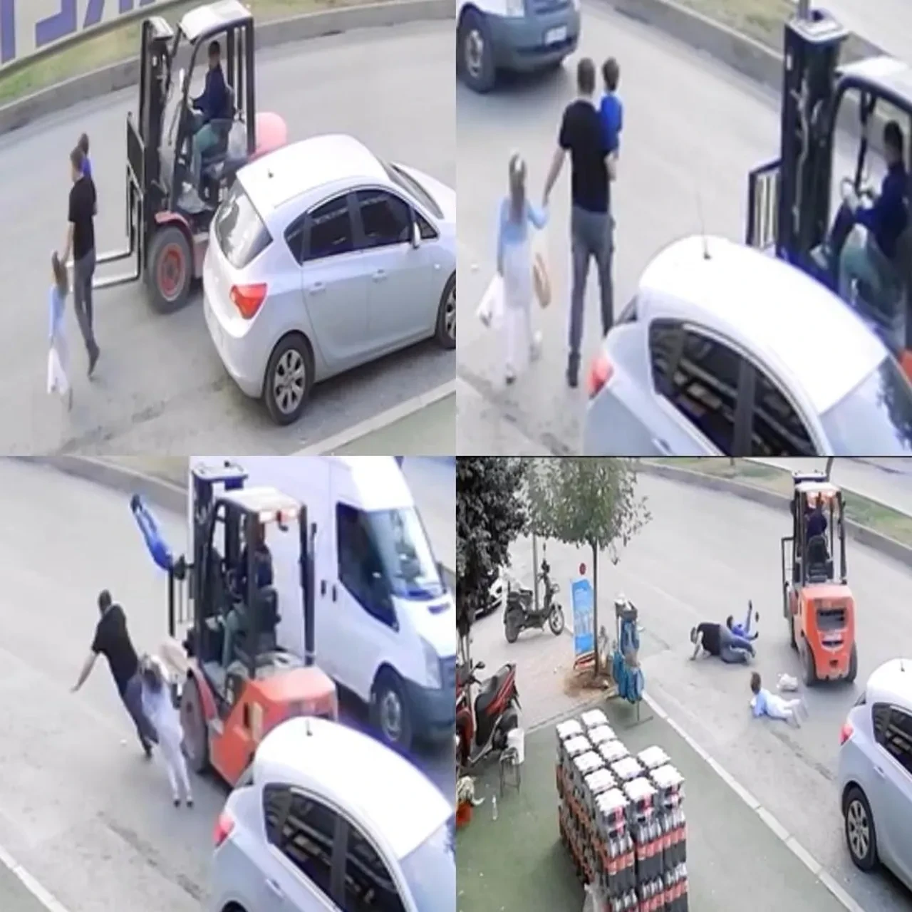 Ne baba gördü ne de sorumsuz forklift sürücüsü! Çocuklar ve baba havada takla attı!