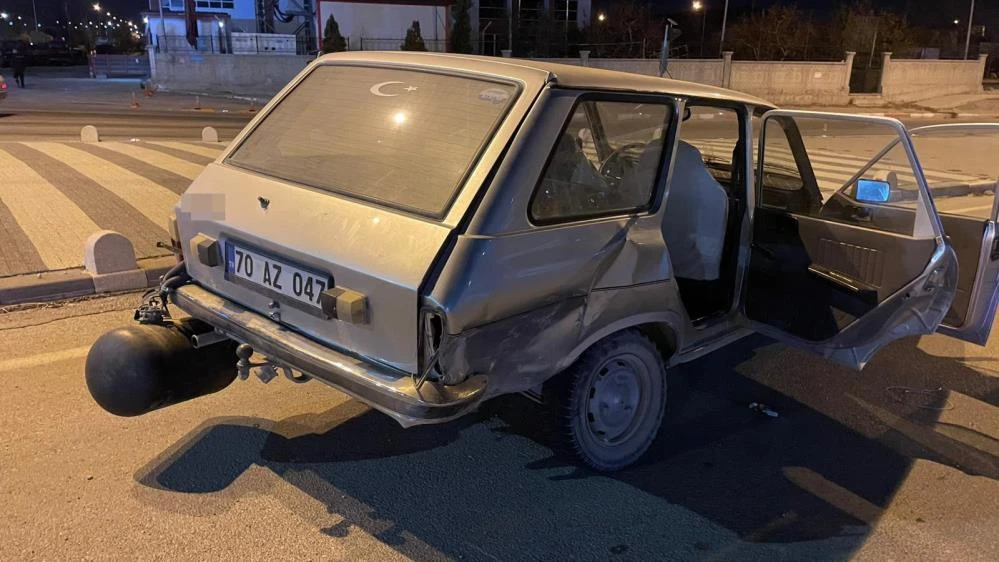 Karaman'da trafik kazası sonrası LPG'li otomobilde gaz kaçağı korkuya neden oldu