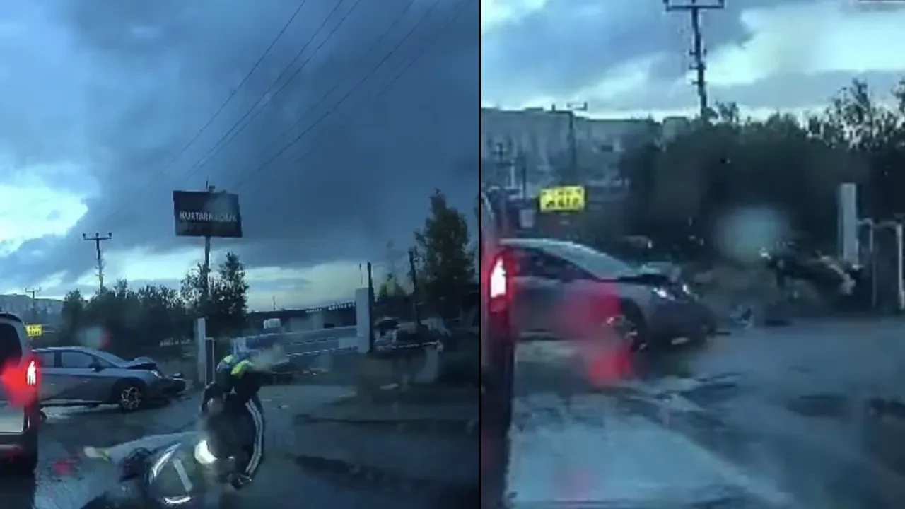 Emniyet şeridinden hızla geldi, otomobile çarpıp metrelerce ileri fırladı! Feci kaza kamerada