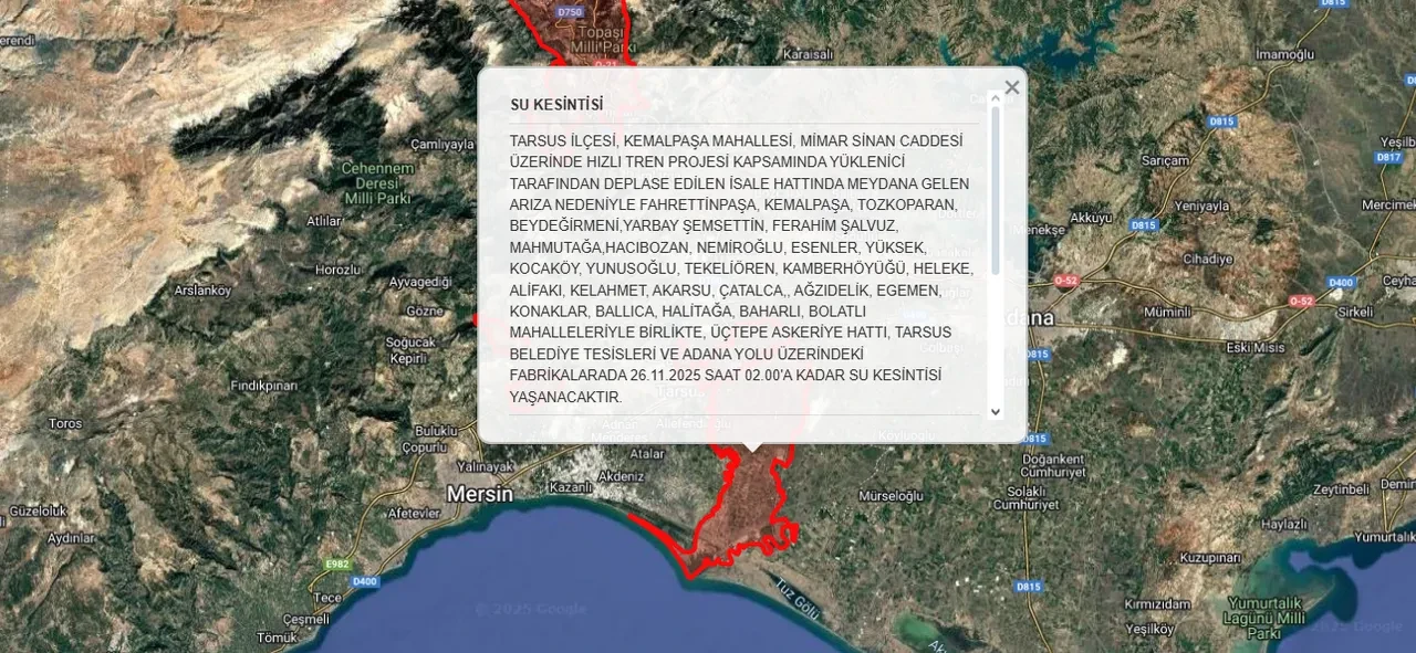 Mersin Tarsus su kesintisi ne zaman, saat kaçta bitecek? 25 Kasım MESKİ açıklama yaptı