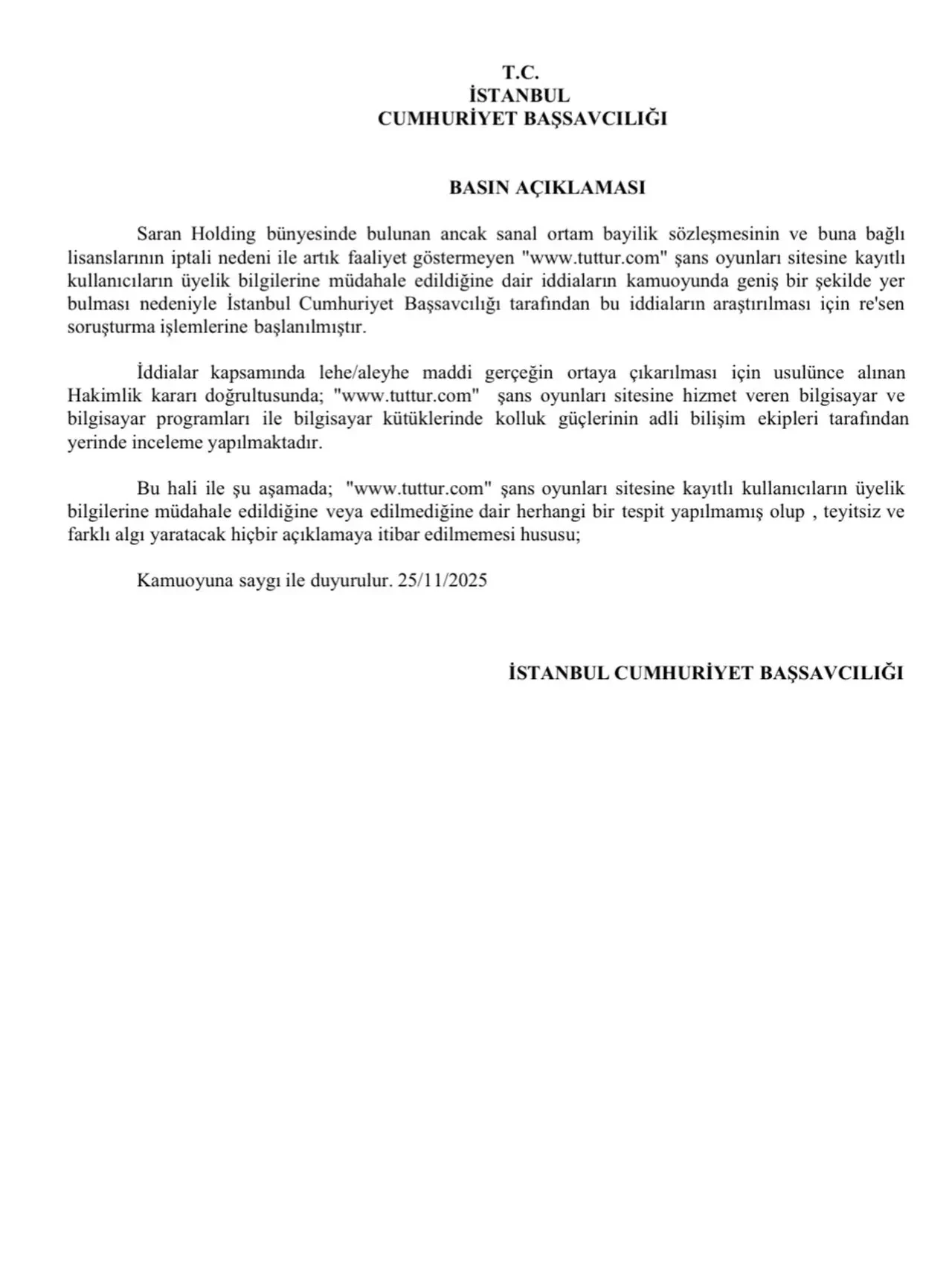 Şans oyunu sitesi Tuttur hakkında soruşturma başlatıldı 