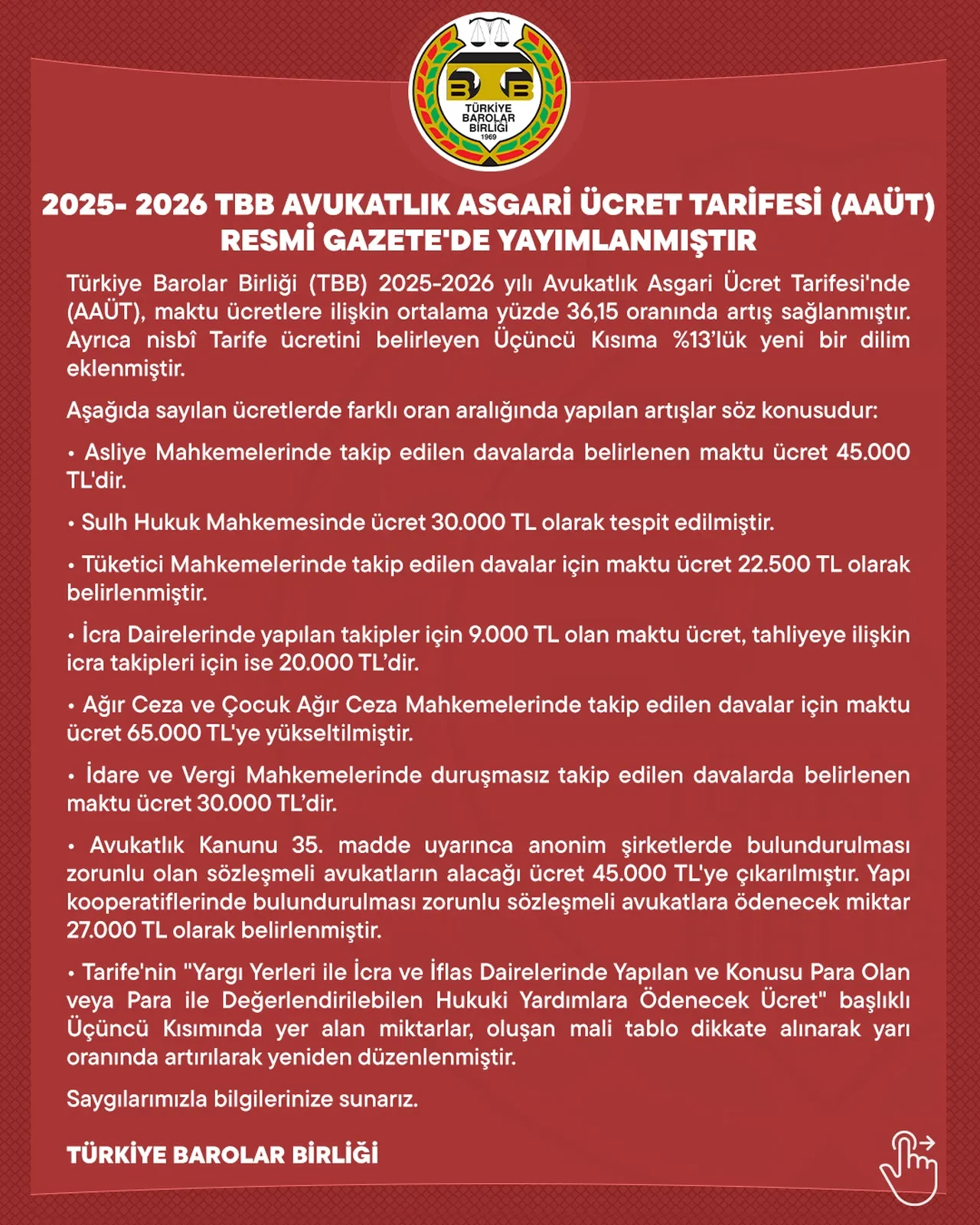 Avukatlık ücretlerine yüzde 36,15 zam! İşte yeni tarife