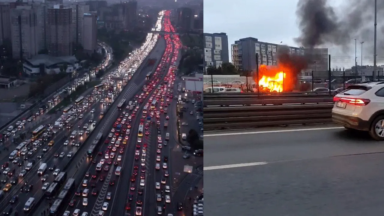 E5'i siyah dumanlar kapladı! Trafikte uzun kuyruklar oluştu