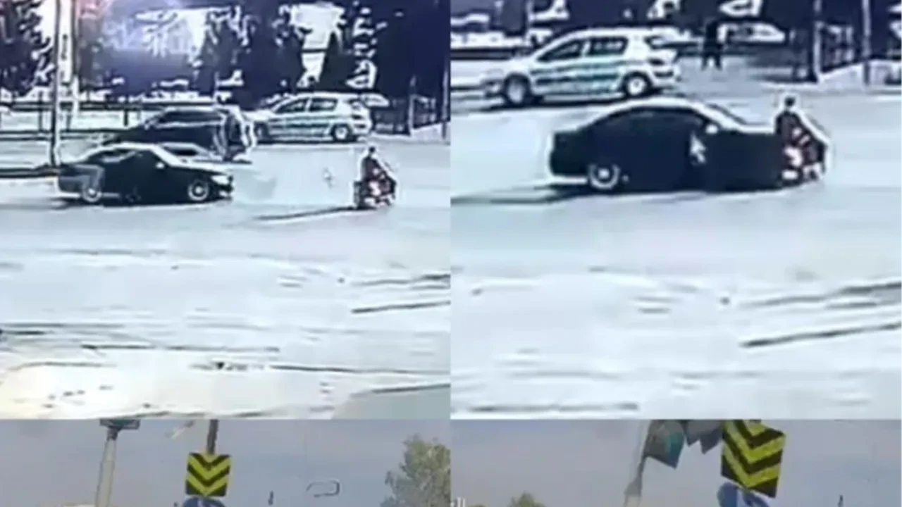 Kırmızı ışıkta geçen otomobil, motosiklete çarptı: O anlar kamerada