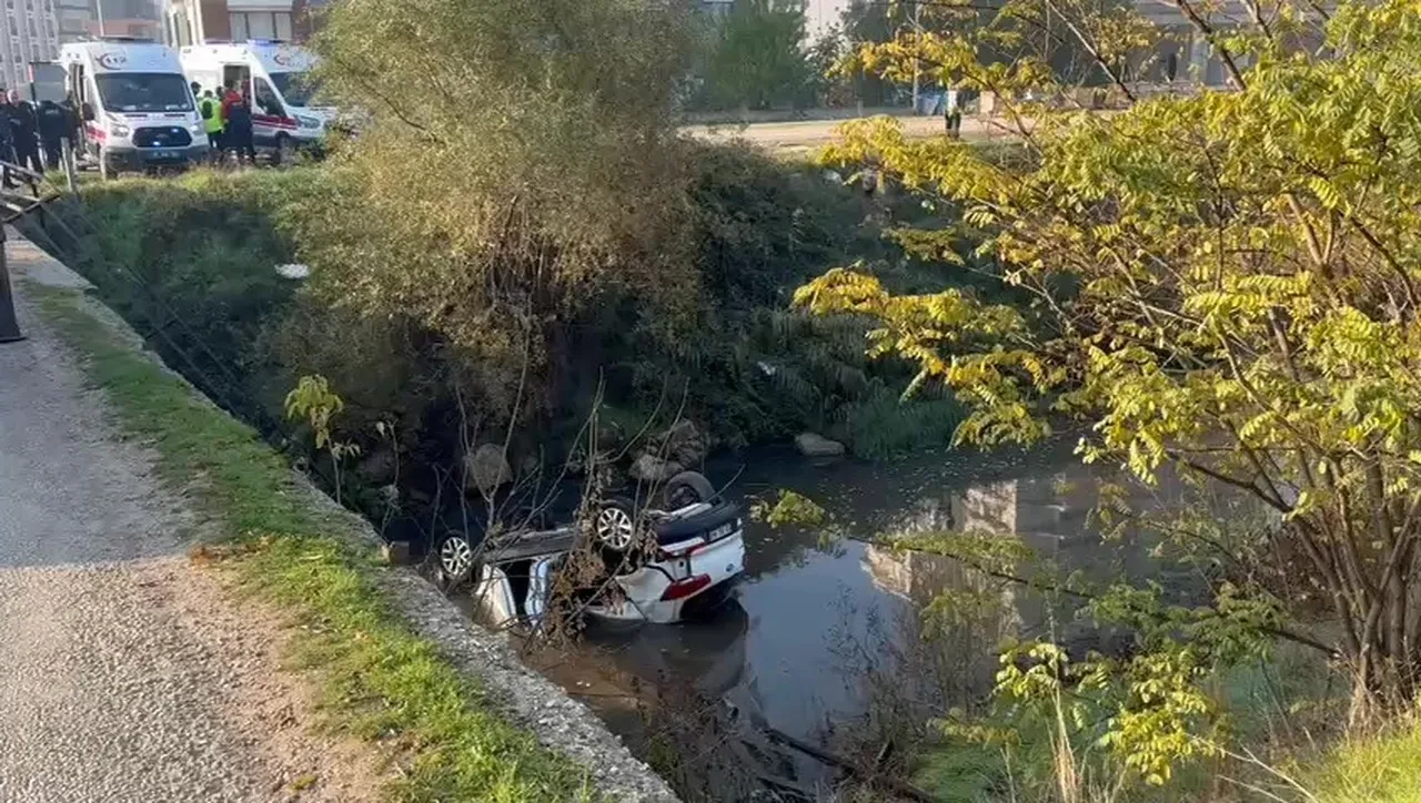 Ehliyetsiz kızın kullandığı araç çaya uçtu! İki küçük kızı vatandaşlar kurtardı