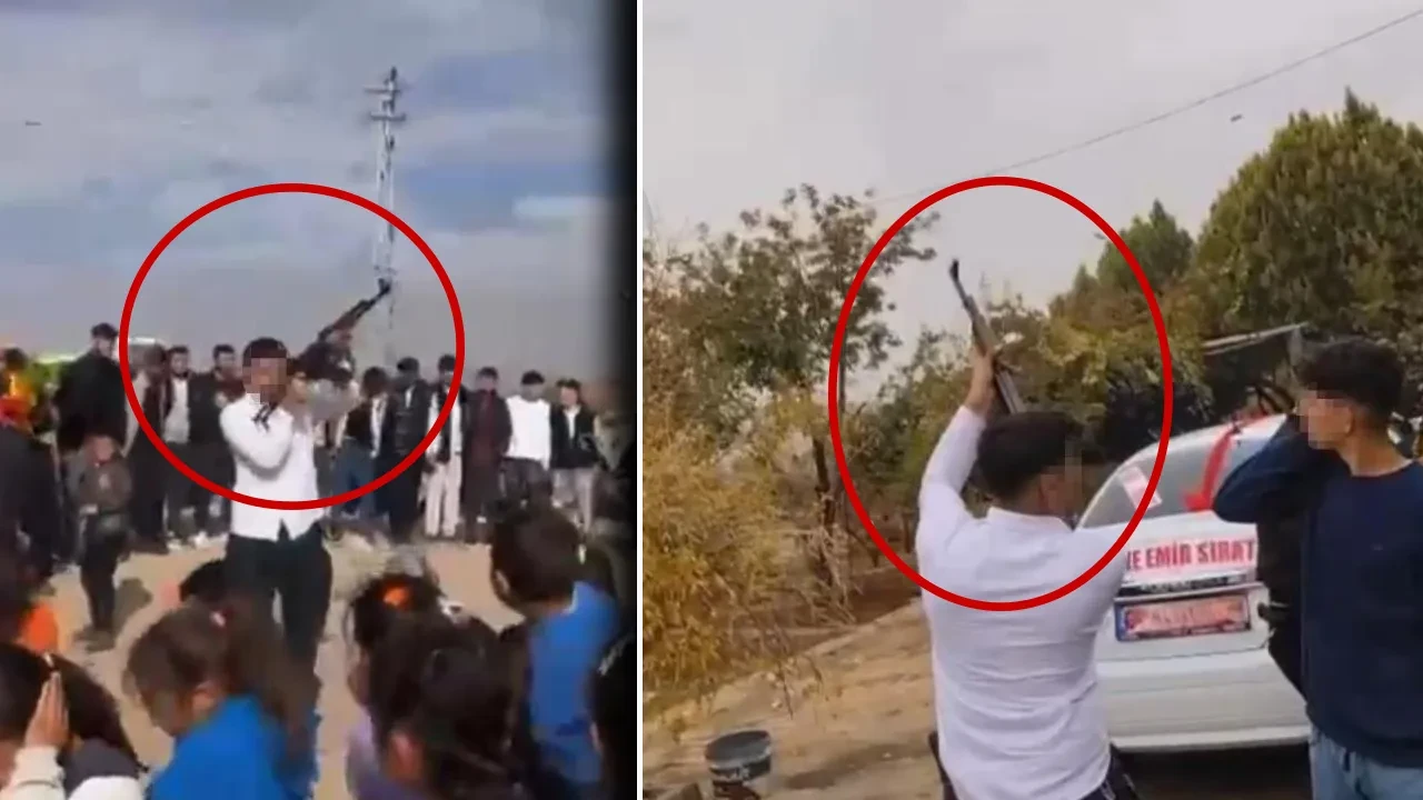 Düğünde akılalmaz görüntüler! Uzun namlulu silahla havaya böyle ateş açtı 