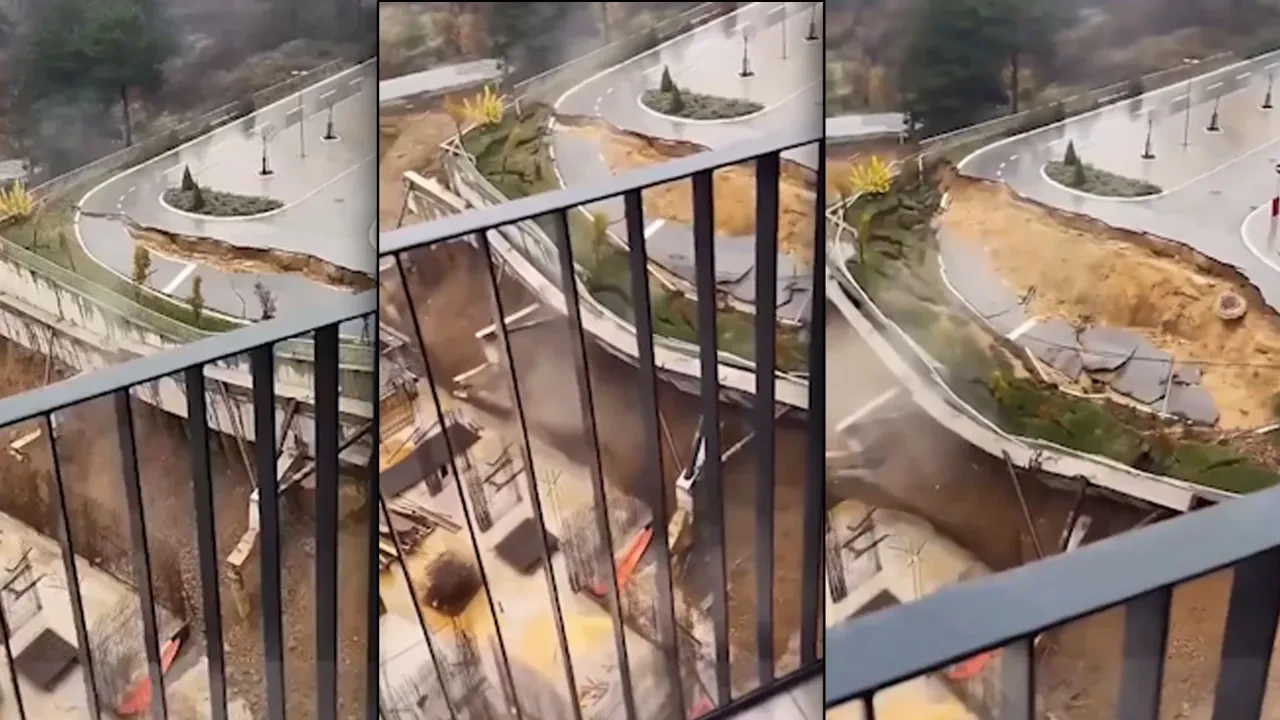 Şiddetli yağışların ardından yol böyle çöktü