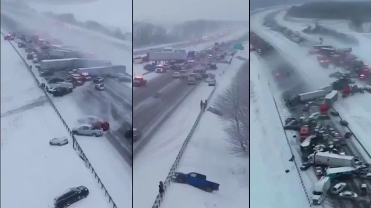 Trafik yoğunluğu ve kar kaza getirdi: 50'den fazla araç birbirine girdi