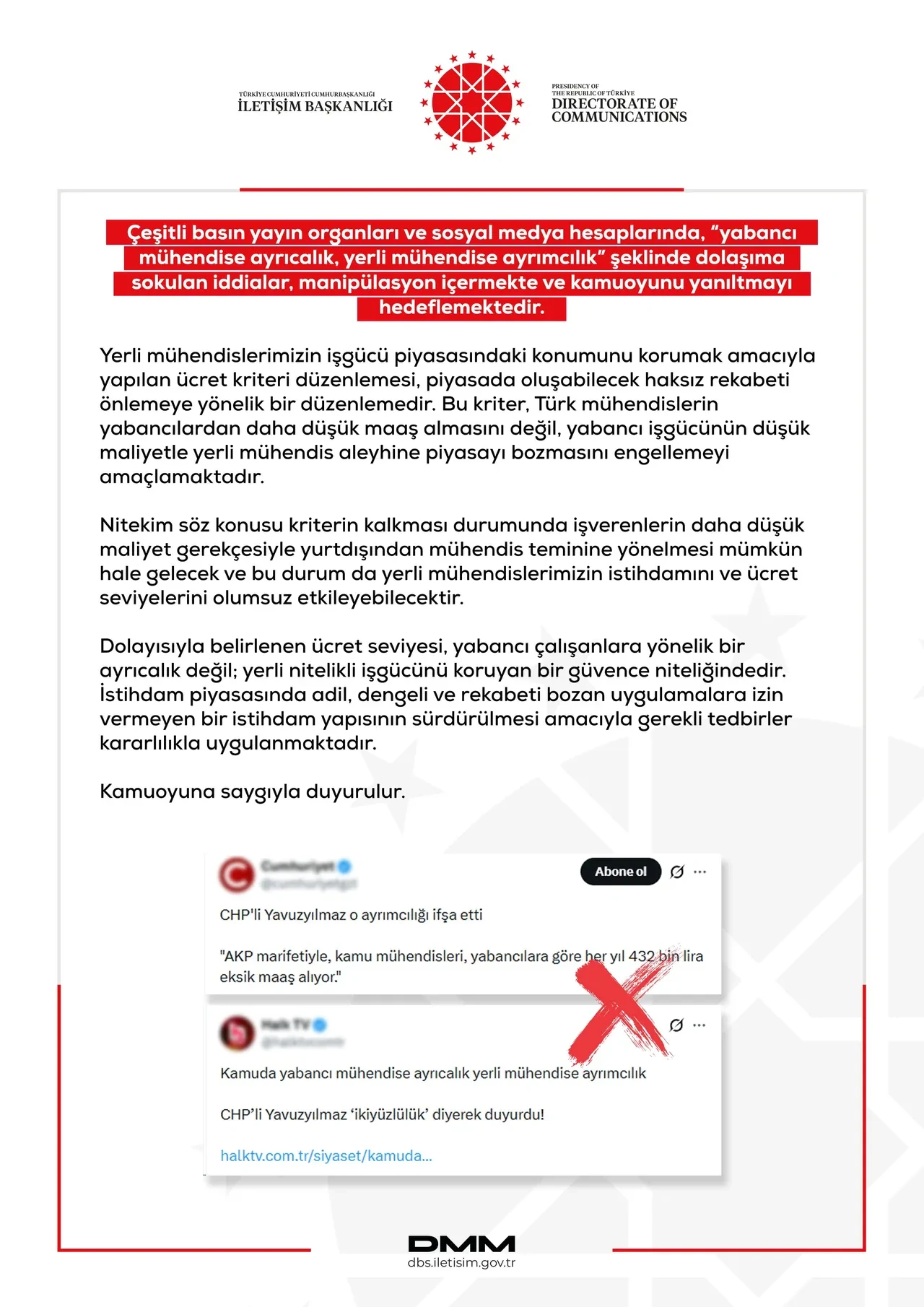 DMM'den 'yabancı mühendise ayrıcalık, yerli mühendise ayrımcılık' iddialarına cevap