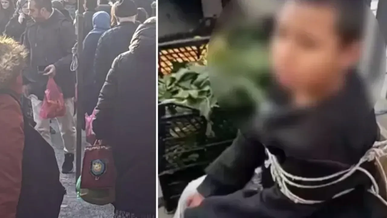 Sarıyer'deki pazarda çocuğu iple bağladılar, emniyet harekete geçti: 3 gözaltı