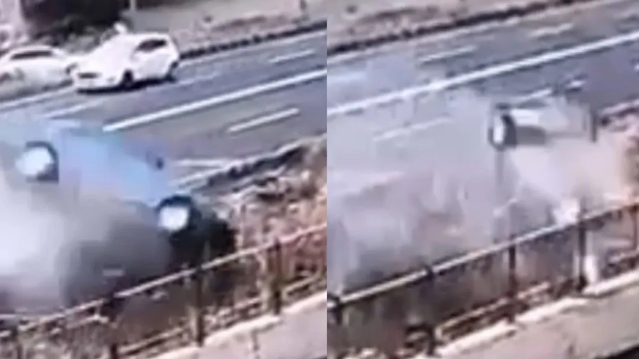 Feci kaza! Otomobilin drenaj kanalına uçtuğu anlar kamerada