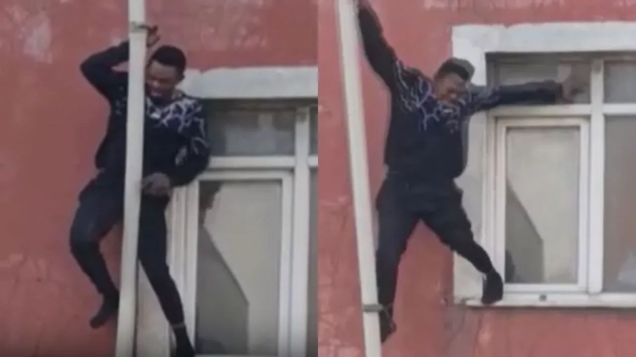 Sultangazi'de korku dolu anlar! Alevlerden kaçmaya çalışırken böyle düştü