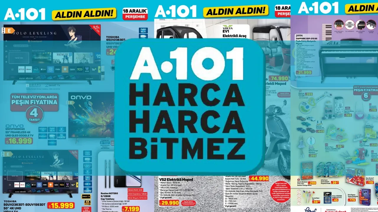 A101 aktüel ürünler kataloğu 18 Aralık! Bu hafta televizyon, direksiyon seti, çamaşır makinesi, buzdolabı ve elektrikli motosikletler geliyor