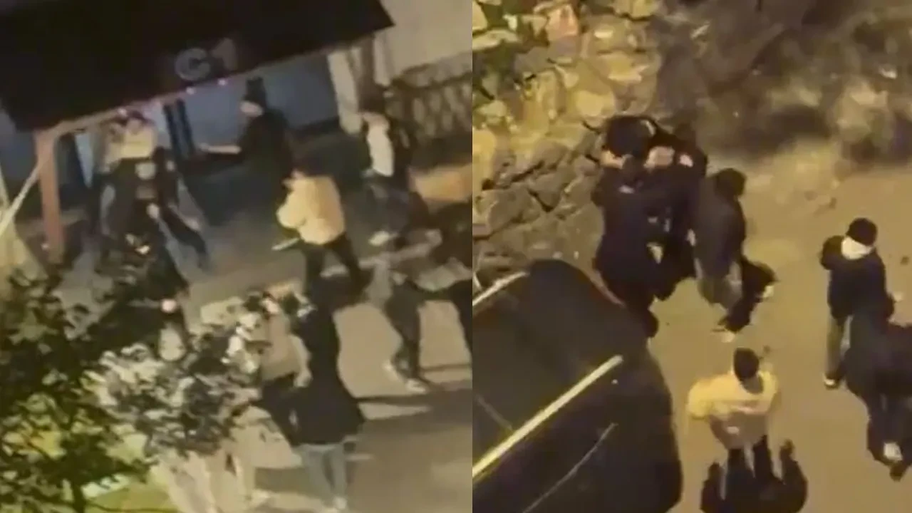 Tekme, yumruk, kemer, damacana... Bu kavgada yok yok: Gençlerin birbirine girdiği anlar kamerada