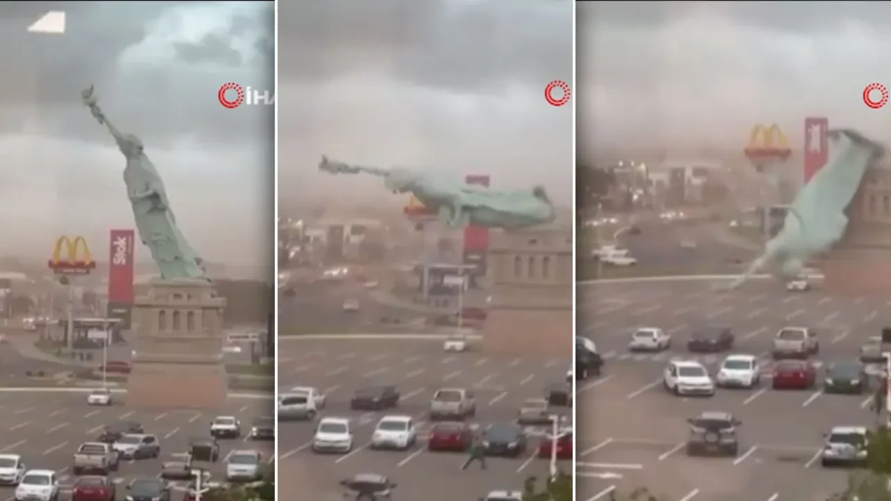 Şiddetli fırtına Brezilya'da 24 metrelik Özgürlük Heykeli replikasını devirdi